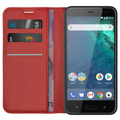 Leather Wallet Case & Card Holder Pouch for HTC U11 Life - Red